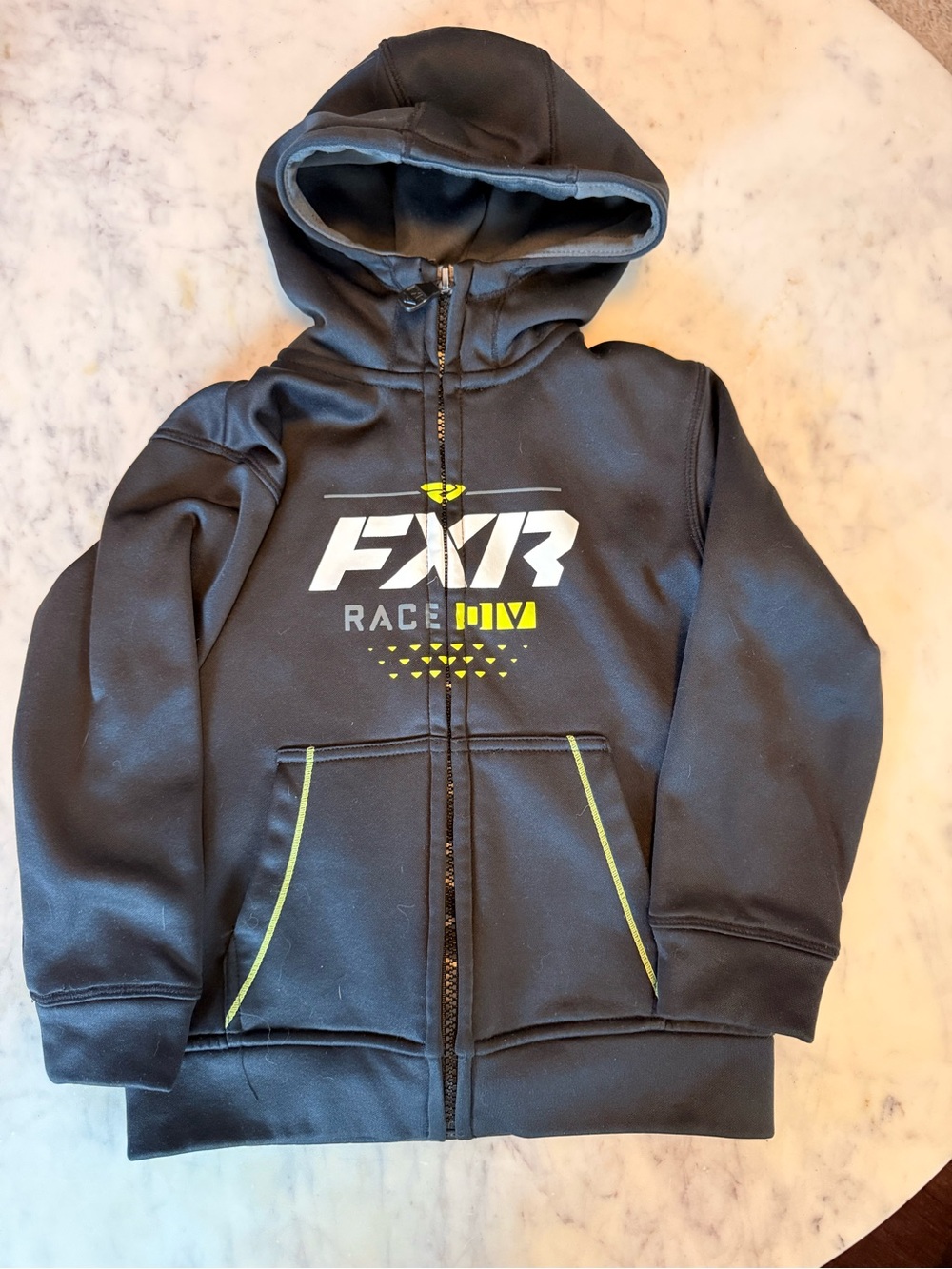 Kids' Black Zip-Up Hoodie with Yellow Accents